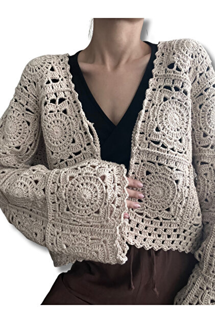 Handmade Willow Granny Square Cream Color Cardigan