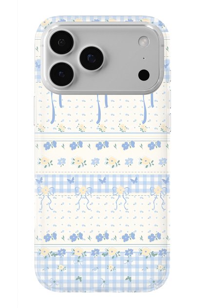 iPhone 17 Pro Compatible Blue Bow and Floral Pattern Transparent Phone Case