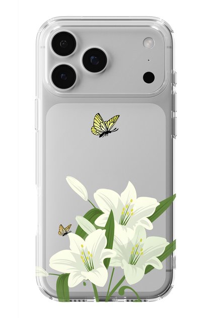 iPhone 18 Pro Compatible White Lily Pattern Transparent Phone Case