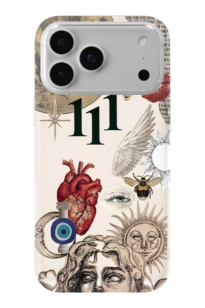 iPhone 18 Pro Compatible Astro Symbolic Collage and 111 Energy Pattern Transparent Phone Case