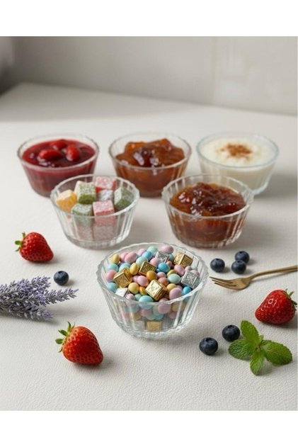 Premium Set of 6 Transparent Glass Bowls, Jam Bowl, Dessert Bowl, Appetizer Bowl, Presentation and Breakfast Bowl