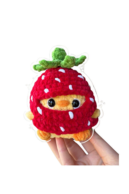 Atölye LİDYA Amigurumi Sevimli Çilek Şapkalı Civciv Çanta Charmı