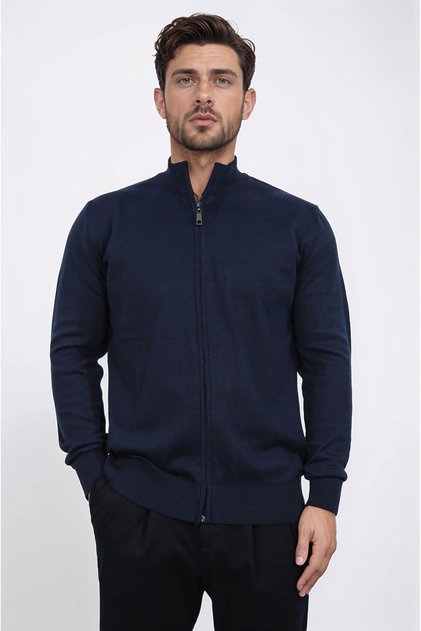 Navy Blue Cardigan with Zipper