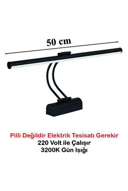 Flüt Led Aplik 50 CM 3200K Gün Işığı Banyo Tablo Çalışma Masası Duvar Aydınlatma Lamba (Siyah)