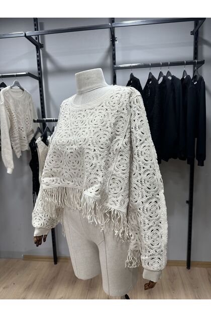 Women's Oversized Tassel Shawl Blouse