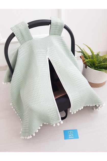 Stroller Cover Pique Zippered 100% Cotton Green Solid Color