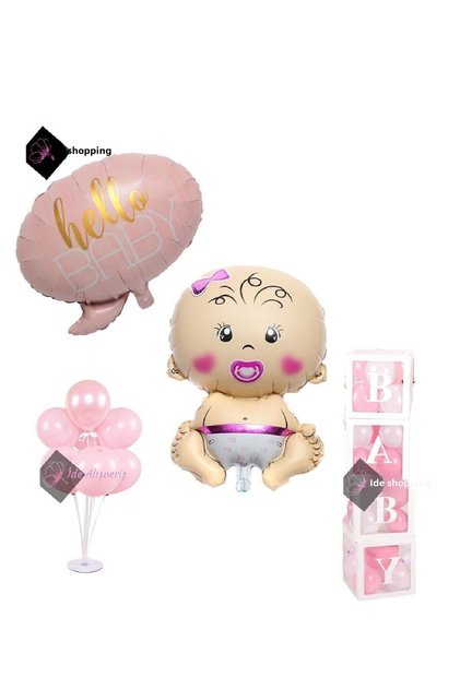 Luxury Hospital Room Decoration Set - Hello Baby Foil - 4 Baby Boxes - 7-Piece Stand