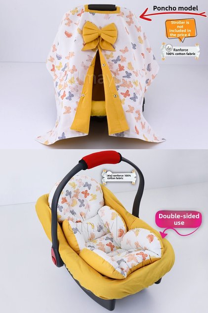 3 Piece - Stroller Cover, Stroller Cushion with Waist Support, Stroller Sheet, 100% Cotton - Poncho