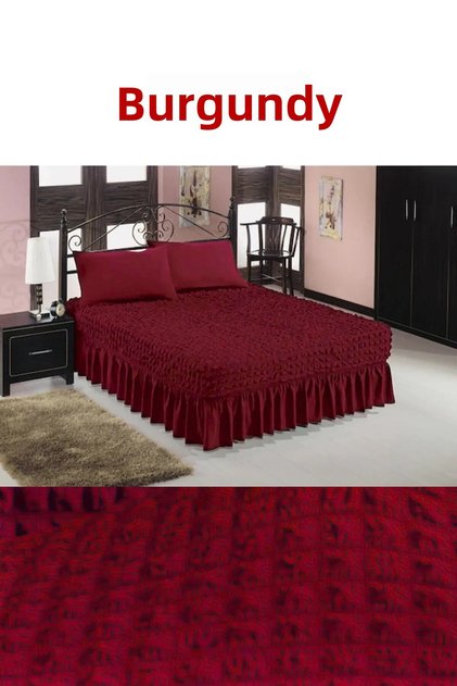 Cuvertură din material creponat pentru pat dublu, cu husă dublă lavabilă, cu volan, elastică, 160x200 și 180x200