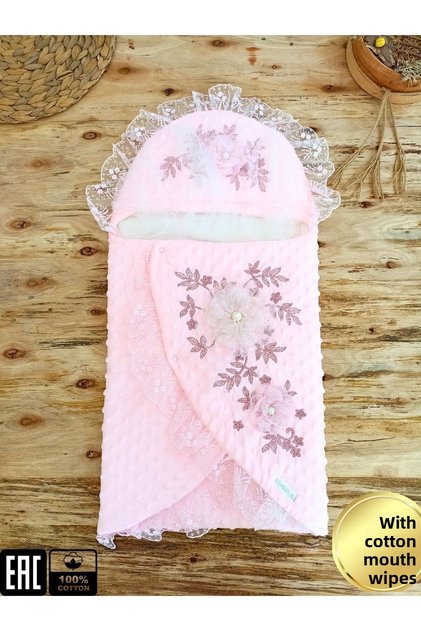 100% Cotton Newborn Pink Baby Girl Swaddle - Baby Blanket with Lace & Veil