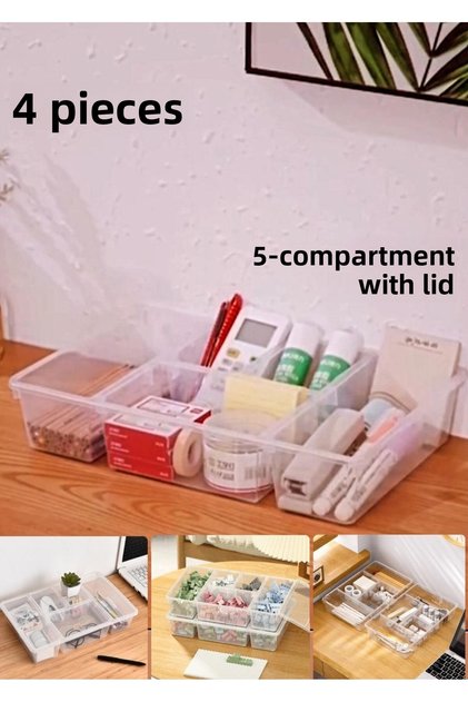 4 Pieces Luna Desk Top Organizer with Lid Office Supplies Storage Box Drawer Inside Pen Holder