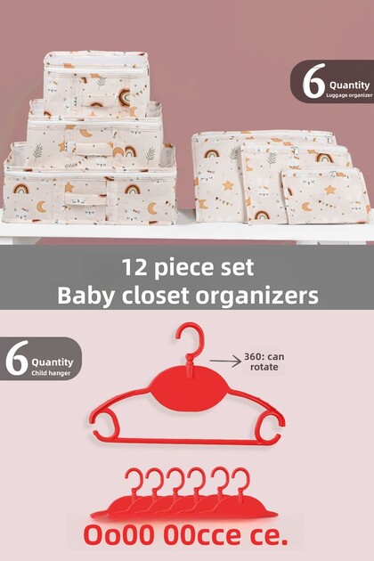 12-Piece Baby Room Organizer Set - Baby Suitcase and Wardrobe Organizer Set - 6-Piece Hanger Set