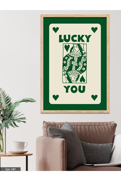 Green'Lucky You' Card One Piece Wooden Framed Painting