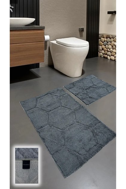 Göksu Cotton Bath Mat Set – 2-Piece Woven Base, Soft Textured Design