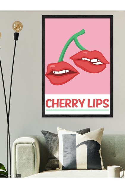 Cherry Lips One Piece Black Wooden Framed Painting