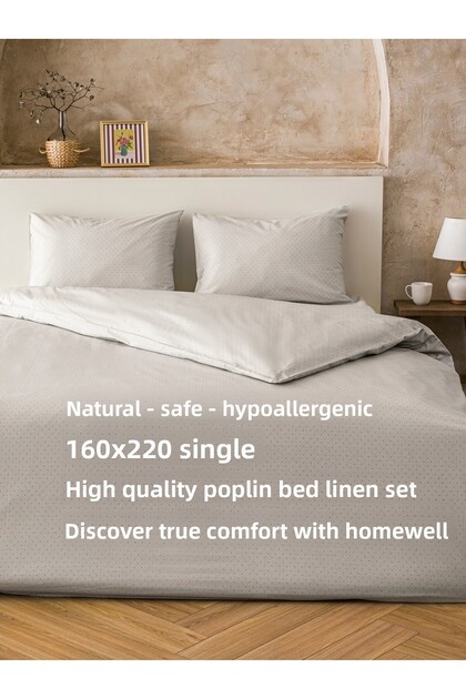 100% Natural Anatolian Cotton Hypoallergenic Poplin Fabric Single Duvet Cover Set 160X220 – Gray