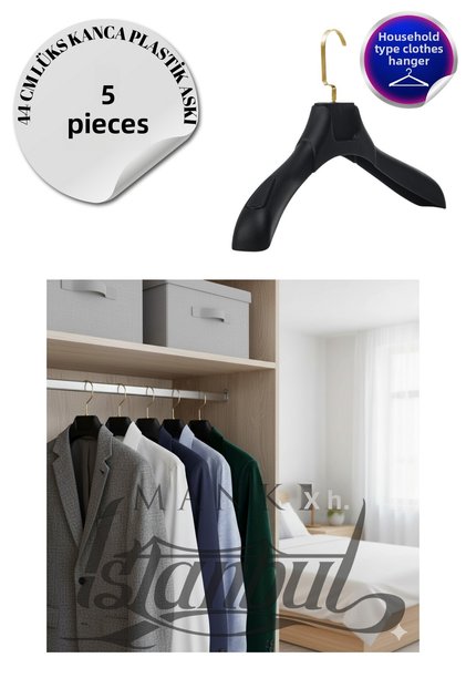 5 Pcs Household Type 44 cm Gold Hook Soft Black Plastic Coat Hanger Buluz Hanger Clothes Hanger