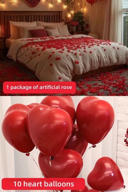 10 Heart Balloons 1 Pack Artificial Rose Petals Valentine's Day Birthday Anniversary Marriage Proposal Decoration