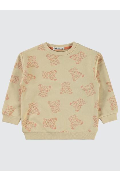 Teddy Bear Printed 2-5 Years Old Sweatshirt - Beige 3-4 Years Old