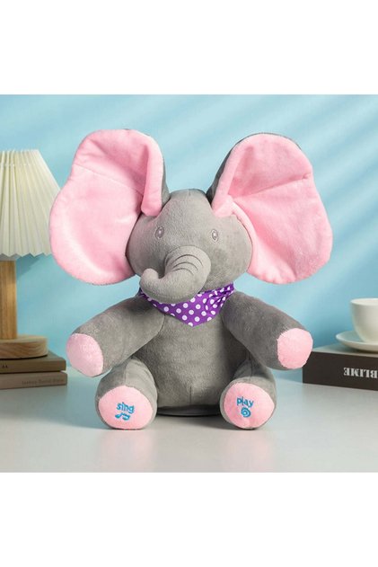Jucărie de pluș interactivă elefant Peek-A-Boo gri cu roz 30cm
