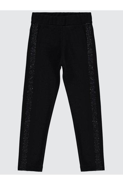Civil Girls' Glittery Striped Tights | Steel | School Nursery and Daily Use - Black