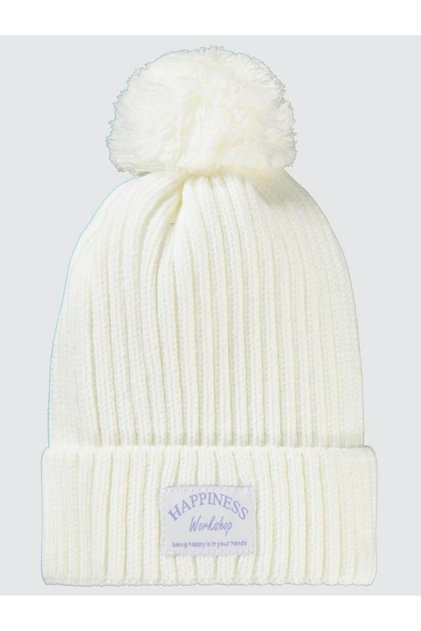 Basic Happiness 10-13 Years Old Pompom Hat Beanie - White