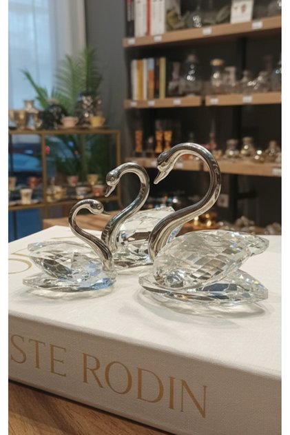 3 lü dekoratif kristal kuğu metal kafa