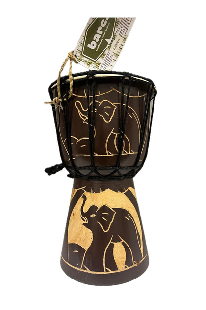 Ahşap Djembe Otantik Çalgı 25Cm Darbuka-Davul-Bongo Kongo Keçi Derisi El yapımı Kahverengi Müzik Aleti