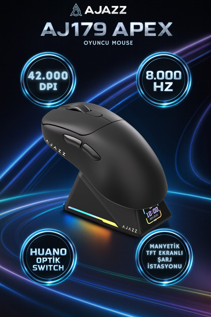 Ajazz Aj179 Apex 8.000 Hz-30.000 DPI, Huano Optik Switch-RGB