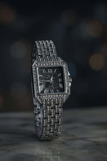 Zetro Vintage Square Stone Model Roman Numerals Metal Women's Wristwatch