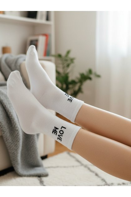 White Love Me Written Tennis Socks
