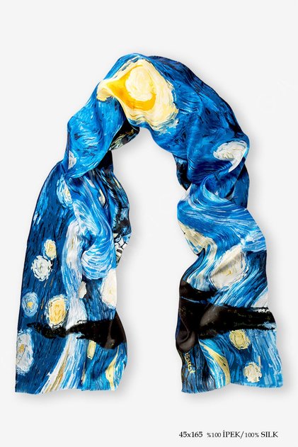 Van Gogh Starry Night %100 Ipek Fular 45*165cm "Art On Silk"