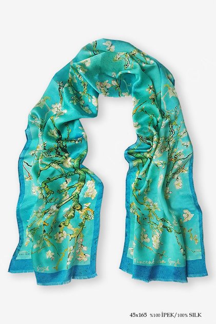 Van Gogh - Almond Blossom %100 İpek Fular 45*165cm "Art On Silk"