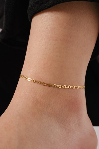 Steel Thin Sequin Plate Chain Anklet Minimal Hexagonal Heart Chain Non-Tarnish 22+4cm 3mm