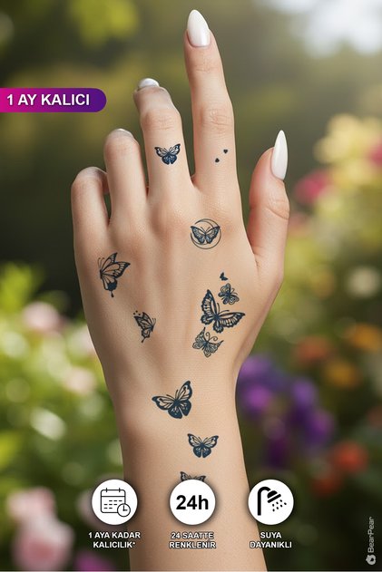 1 Ay Kalıcı Kelebekli Geçici Dövme 24 Saat Sonra Kararan Dövme Tattoo