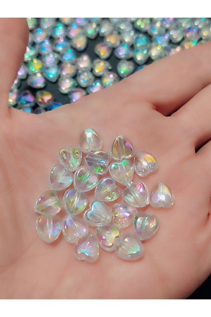 10mm Transparent Janjaned Acrylic Heart Beads (100 Pieces)