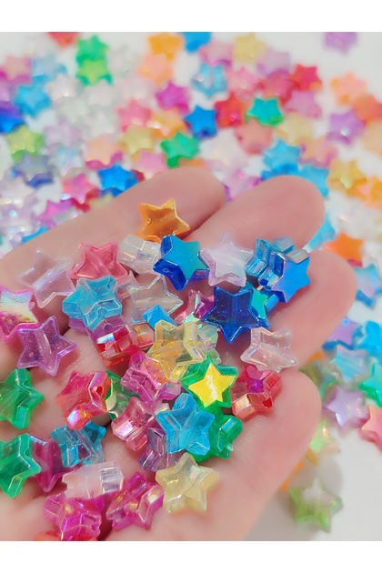 10 mm Acrylic Star Beads with Janjan (Crackle) Effect, 100 Pieces