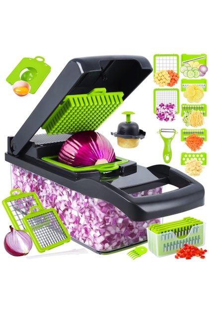 Razatoare multifunctionala 14 in 1, cu 8 lame din inox, recipient inclus, gri
