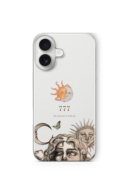 iPhone 17 Uyumlu Güneş ve Ay 777 Desenli Şeffaf Telefon Kılıfı
