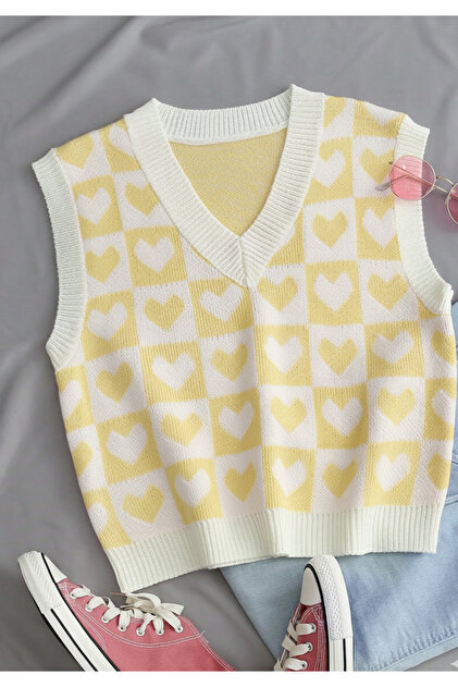 Kadın Limon Sarı Oversize Triko Süveter