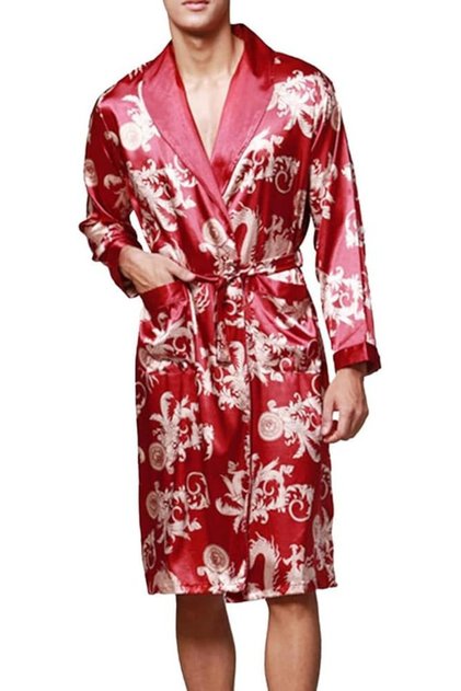 Gents Dragon Robe Gowns Pajamas Lingerie Nightgowns Men Kimono Bathrobe Hombres Pijama WP033