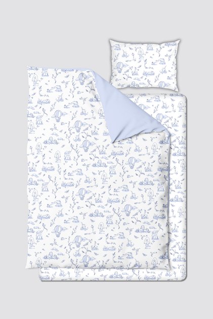 100% Cotton Satin Children's Bedding Set - Toile De Jouy / Blue (120 Thread Count / cm²)