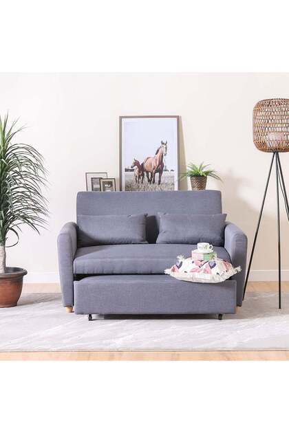 Alpha 2-Seater Fabric Sofa Bed - Cozy, Grey, Timeless Design, 120cm Stretch, 6 Months Warranty