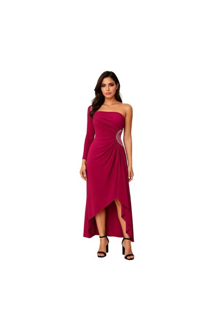 Burgundy off-shoulder dress with shiny details