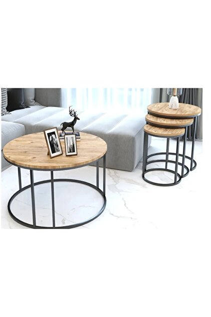 TUBİHOME SEHPA TAKIMI, SİYAH AYAK, AHŞAP