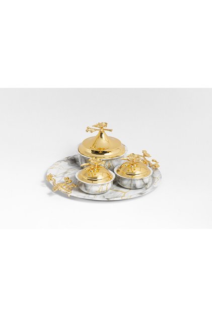 3-piece golden hospitality set with round dates and tabsi with golden handles