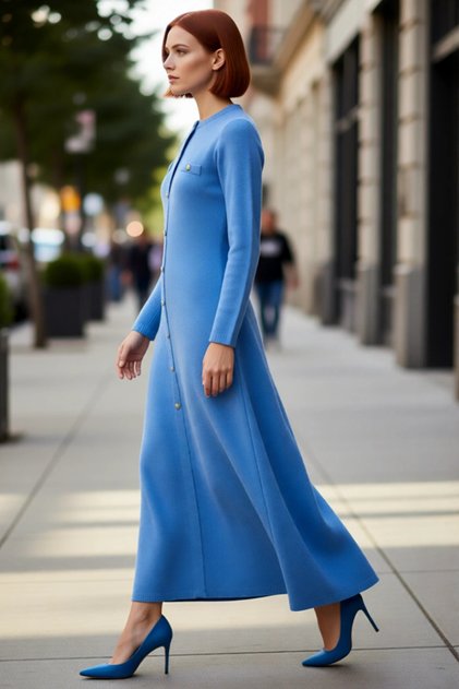 Women's Hijab a Line Maxi Knitwear Dress Thessaloniki Woven Standard Long Sleeve Crew Neck Plain Acrylic