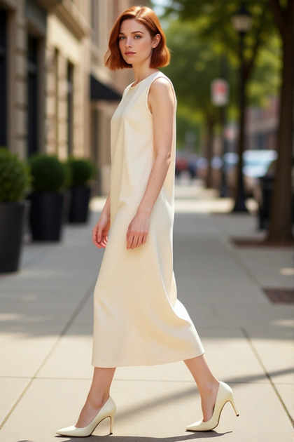 Women's Sleeveless Shift Mold 100% Cotton Maxi Length Plain Dress for Daily Casual and Stylish Outfits