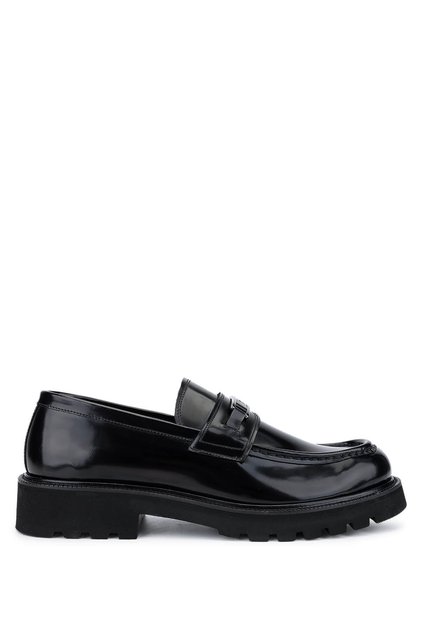 Men's Genuine Leather Black Opening Loafer Shoes