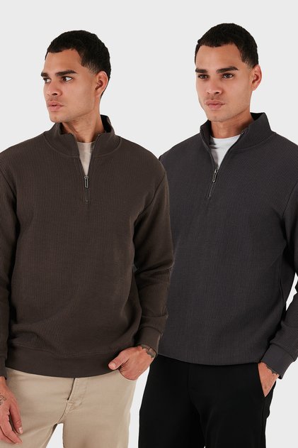 Cotton Regular Fit Half Zip Mock Neck 2-Pack Sweat Men's Sweat 5905716S2